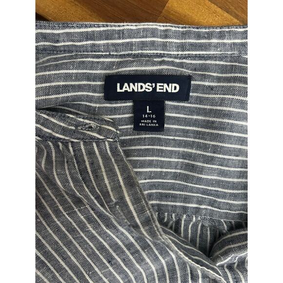 Lands’ End Linen Blend Shirt Popover Striped Band Collar Top - Picture 2 of 5